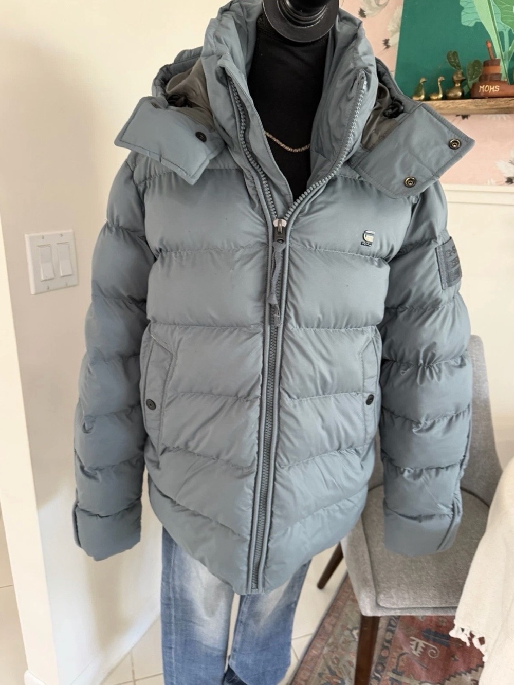 G-Star RAW Men's Dry Whistler Puffer Hooded Jacket Blue/gray Size Medium
